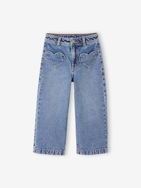 Girls-Trousers-Wide Cropped Trousers with Heart Pockets for Girls