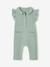 Combinaison bébé fille en gaze de coton manches courtes à volants caramel+vert sauge - vertbaudet enfant 