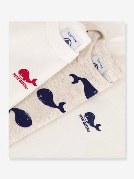 Pack of 3 Short Sleeve Bodysuits, Whales Print, by PETIT BATEAU white - vertbaudet enfant 