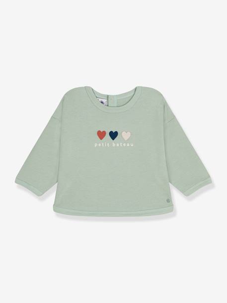 Hearts Sweatshirt for Girls, by PETIT BATEAU almond green - vertbaudet enfant 