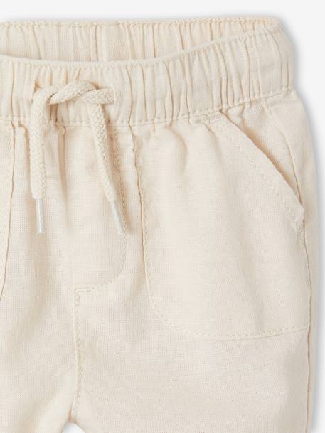 Lightweight Trousers in Linen & Cotton, for Babies pearly grey+sage green - vertbaudet enfant 