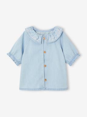 -Blouse in Light Denim with Embroidered Collar for Babies
