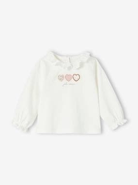 Baby-T-shirts & Roll Neck T-Shirts-T-shirts-Top with Collar in Broderie Anglaise for Newborn Babies