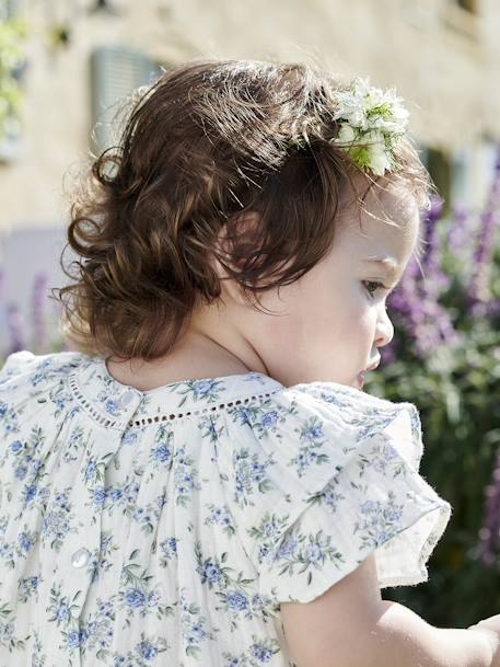 Floral Occasion Wear Dress in Cotton Gauze, for Babies ecru - vertbaudet enfant 