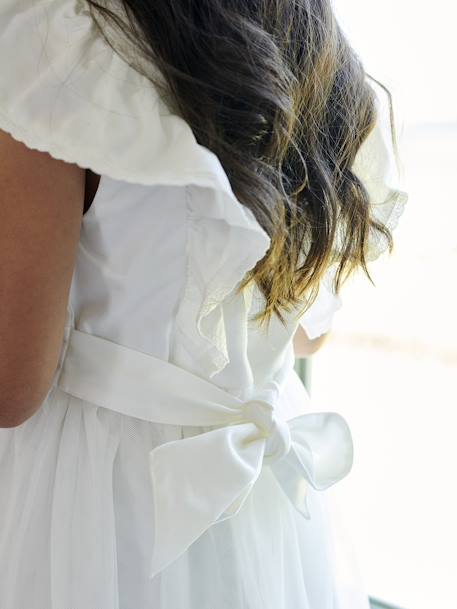 Ruffled Occasion Wear Dress in Cotton Gauze & Tulle, for Girls ecru - vertbaudet enfant 