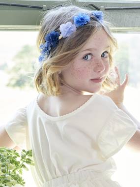 Girls-Crown Wreath with Blue Flowers & Gold Leaves for Girls