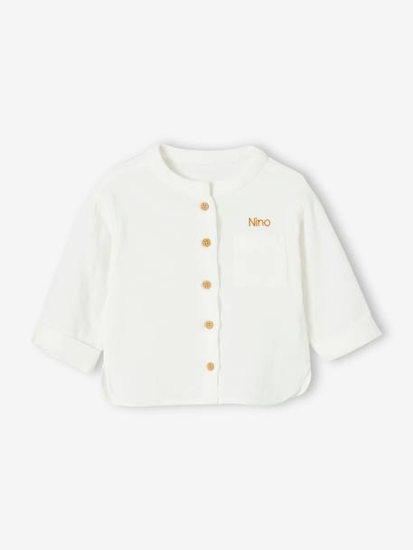 Chemise bébé col mao en gaze de coton personnalisable bleu électrique+écru+vert foncé - vertbaudet enfant 