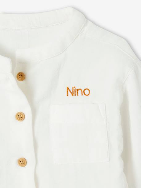 Chemise bébé col mao en gaze de coton personnalisable bleu électrique+écru+vert foncé - vertbaudet enfant 
