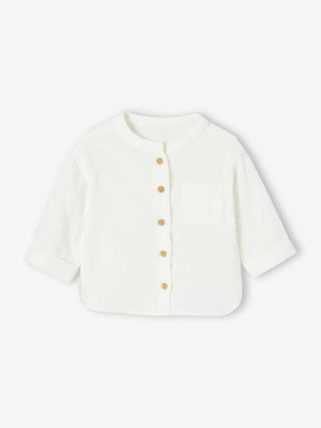 Shirt in Cotton Gauze with Mandarin Collar, for Babies caramel+ecru+GREEN DARK SOLID+grey blue - vertbaudet enfant 
