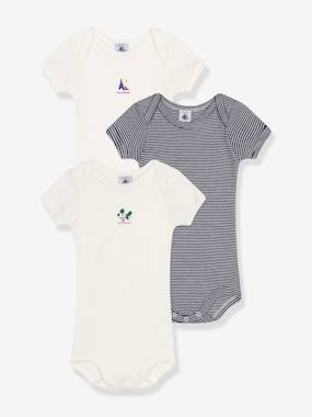 Baby-Bodysuits-Pack of 3 Short Sleeve Bodysuits by PETIT BATEAU
