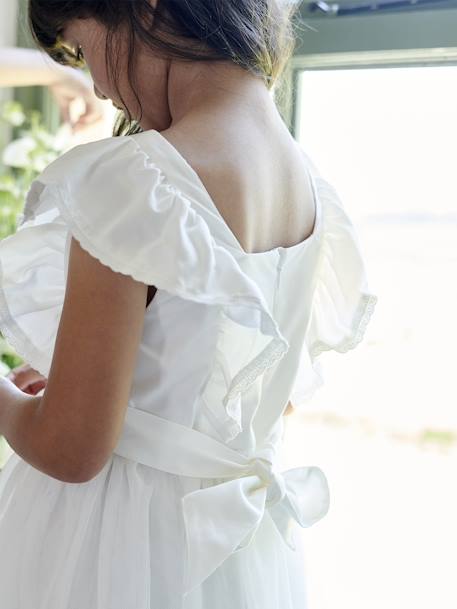 Robe cérémonie fille satin de coton à volants blanc+écru+rose pâle+vert sauge - vertbaudet enfant 