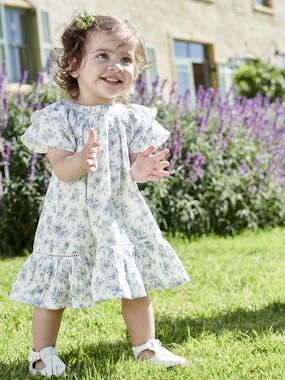 Baby-Dresses & Skirts-Floral Occasion Wear Dress in Cotton Gauze, for Babies