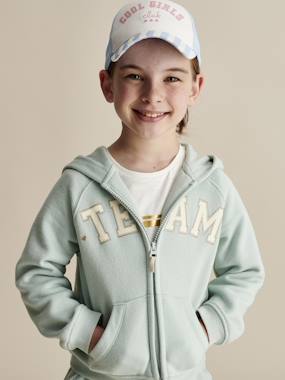 -Hooded Jacket with "Team" Sport Motif for Girls