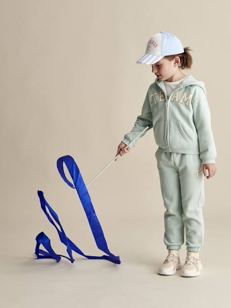 Fleece Joggers with Paperbag Waistband for Girls aqua green+marl beige+navy blue - vertbaudet enfant 