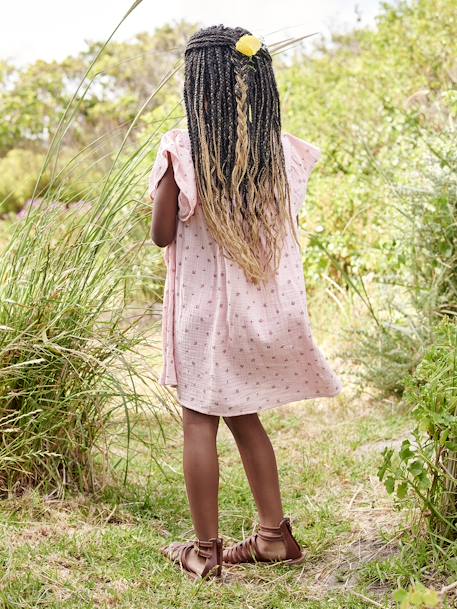 Robe fille en gaze de coton imprimée beige+beige imprimé+rose+rose pâle+vanille - vertbaudet enfant 