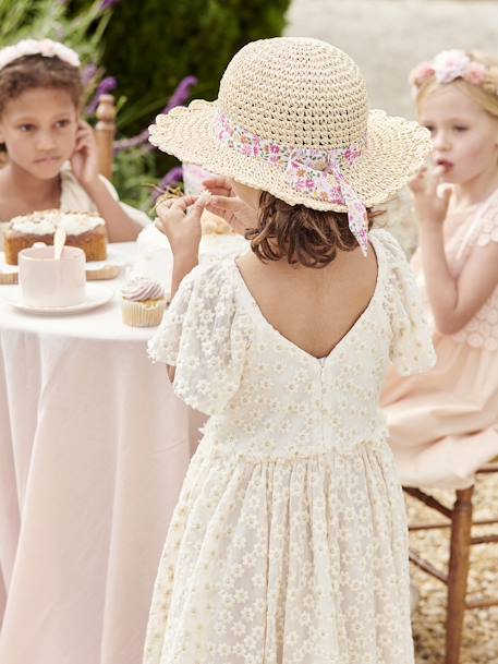 Occasion Wear Dress in Tulle with Embroidered Flowers for Girls vanilla - vertbaudet enfant 