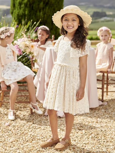 Occasion Wear Dress in Tulle with Embroidered Flowers for Girls vanilla - vertbaudet enfant 