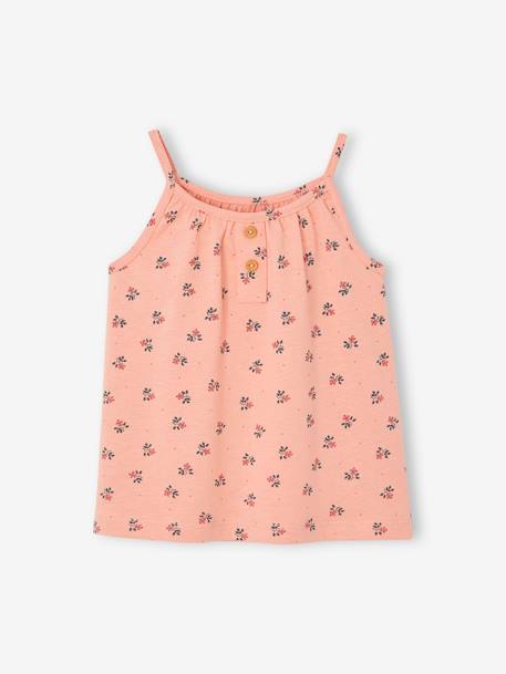 Striped Sleeveless Top with Fine Straps, for Babies rose+White/Print - vertbaudet enfant 