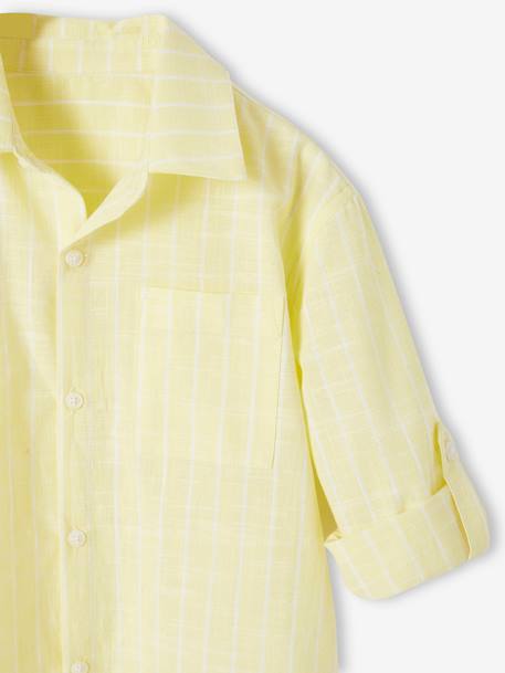 Striped Linen-Effect Shirt for Boys pastel yellow - vertbaudet enfant 