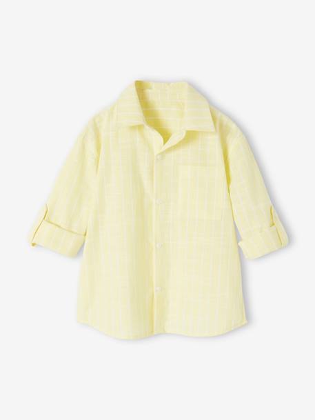 Striped Linen-Effect Shirt for Boys pastel yellow - vertbaudet enfant 