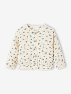 -Floral Padded Jacket in Cotton Gauze, for Girls