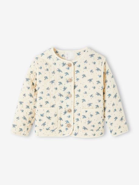 Floral Padded Jacket in Cotton Gauze, for Girls ecru - vertbaudet enfant 