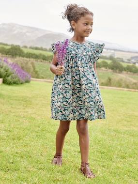 -Ruffled, Short Sleeve Dress with Prints, for Girls