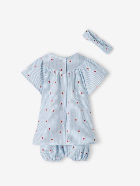 Seersucker Dress + Shorts + Headband Combo for Babies striped blue - vertbaudet enfant 