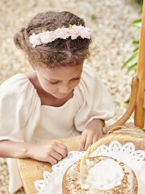 Girls-Accessories-Nude & Golden Floral Crown Wreath for Girls