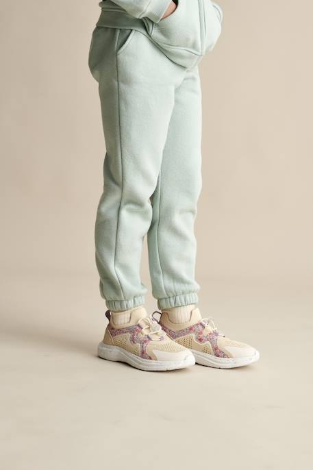 Pantalon jogging en molleton fille ceinture paperbag beige chiné+marine+vert d'eau - vertbaudet enfant 