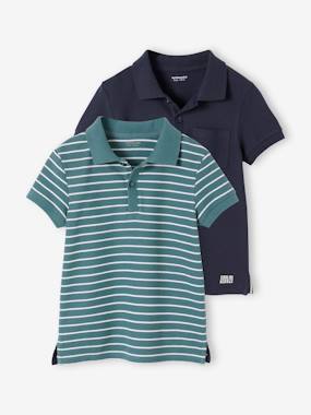 -Set of 2 Piqué Knit Polo Shirts for Boys