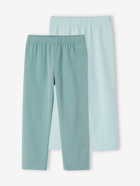 Lot de 2 leggings fille mi-mollets gris chiné+mauve+vert émeraude - vertbaudet enfant 