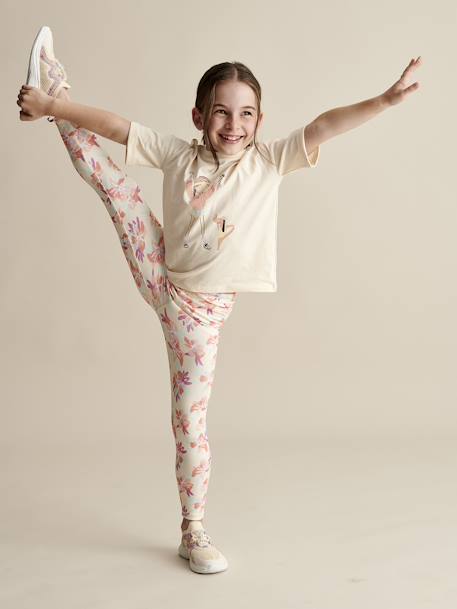 Sports Leggings in Techno Fabric, Exotic Flowers Print, for Girls multicoloured - vertbaudet enfant 