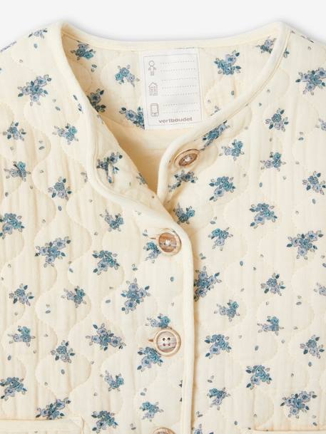Floral Padded Jacket in Cotton Gauze, for Girls ecru - vertbaudet enfant 