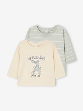 Baby-T-shirts & Roll Neck T-Shirts-Pack of 2 Basic Tops for Babies