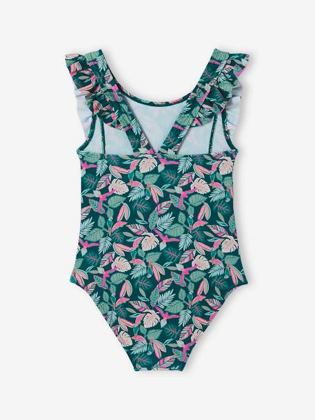 Maillot de bain 1 pièce imprimé tropical fille vert sapin - vertbaudet enfant 