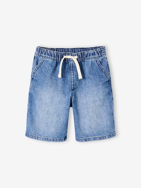 Bermuda garçon jean facile à enfiler bleu imprimé+denim gris+double stone+rayé bleu+stone - vertbaudet enfant 