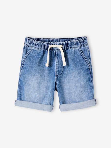 Bermuda garçon jean facile à enfiler bleu imprimé+denim gris+double stone+rayé bleu+stone - vertbaudet enfant 