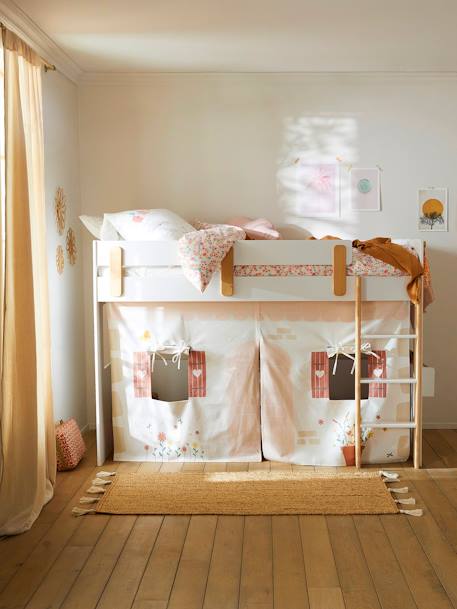 Tente de lit Cottage pour lit mezzanine mi hauteur ligne EVEREST blanc imprimé - vertbaudet enfant 