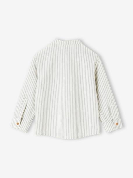 Striped Shirt with Mandarin Collar & Roll-Up Sleeves in Cotton/Linen for Boys striped green - vertbaudet enfant 