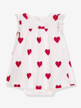 -Bodysuit Dress with Heart Print by PETIT BATEAU