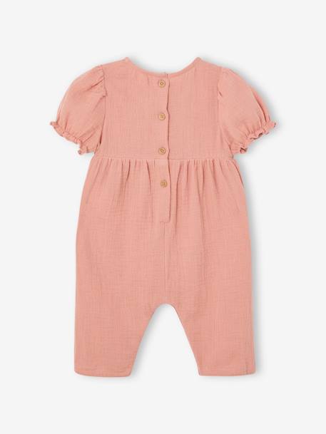 Cotton Gauze Jumpsuit, Wide-Leg Cut, for Babies dusky pink - vertbaudet enfant 