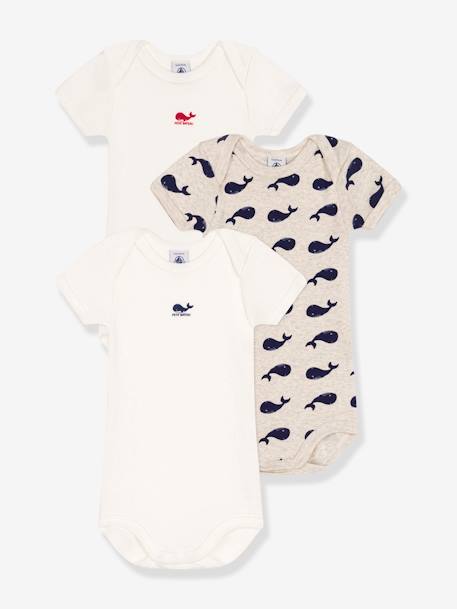 Pack of 3 Short Sleeve Bodysuits, Whales Print, by PETIT BATEAU white - vertbaudet enfant 
