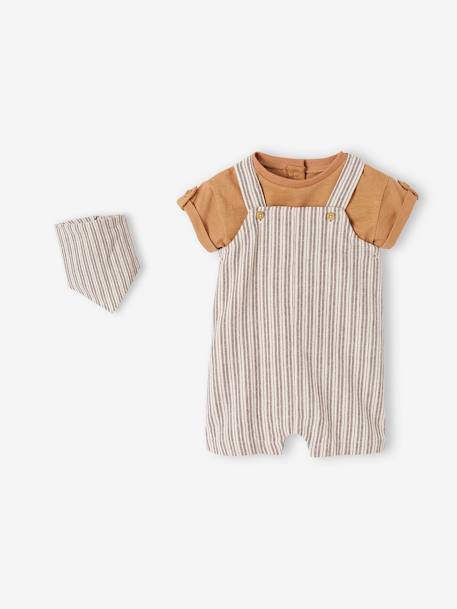 3-Piece Ensemble: Dungaree Shorts, T-Shirt & Bandana for Newborn Babies anthracite - vertbaudet enfant 
