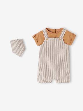 Ensemble 3 pièces : salopette courte, T-shirt et bandana naissance  - vertbaudet enfant