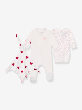 Baby-Outfits-Sleepsuit + Bodysuit + Hearts Comforter by PETIT BATEAU