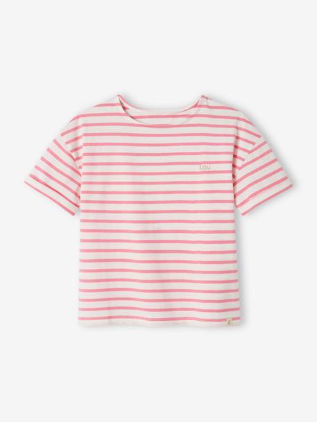 Sailor-Type T-Shirt for Girls brut denim+striped pink - vertbaudet enfant 