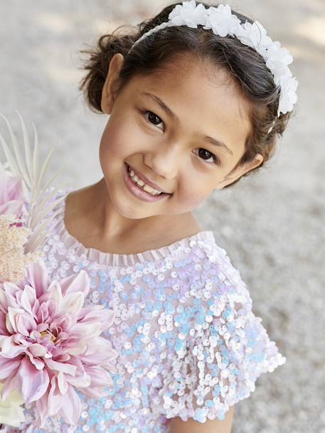 Occasion Wear Dress with Sequins for Girls ecru - vertbaudet enfant 