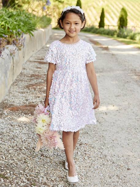 Occasion Wear Dress with Sequins for Girls ecru - vertbaudet enfant 