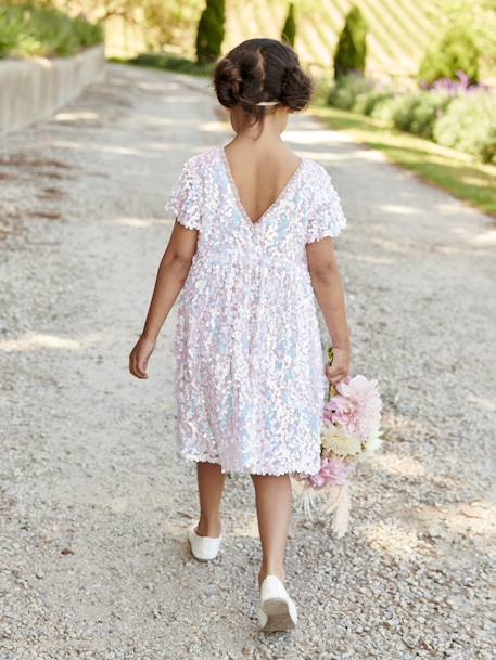 Occasion Wear Dress with Sequins for Girls ecru - vertbaudet enfant 